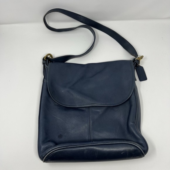Coach Handbags - Vintage Coach 4115 Whitney Flap Crossbody Shoulder Bag Blue Leather Brass USA